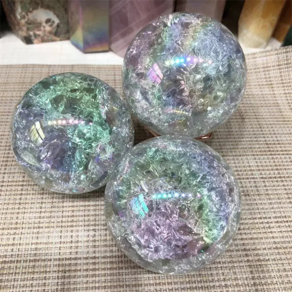 Sfera Di Cristallo Arcobaleno Aura Fire And Ice Con Crepa Di Ghiaccio Per Guarigione Reiki Decorazione Domestica