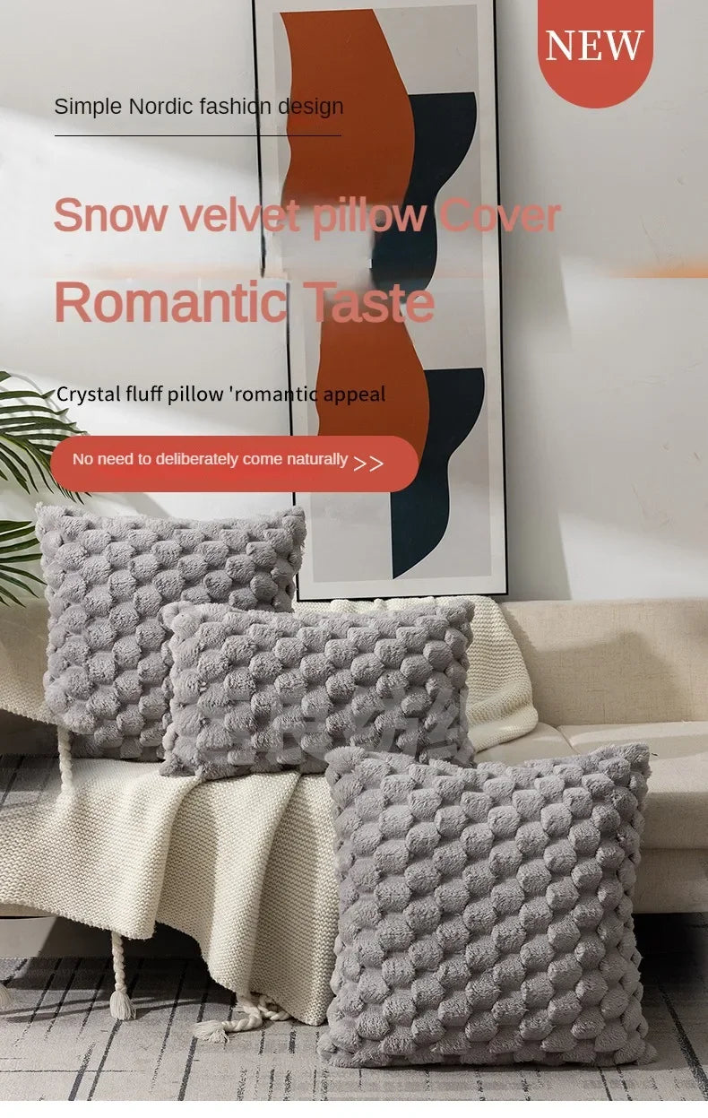 Federa Per Cuscino In Velluto Tinta Unita Con Fiocco Di Neve Intrecciato Confortevole Per Decorazione Divano Soggiorno