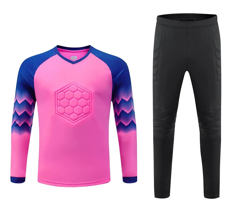 2023 uomo bambino portiere di calcio uniforme spugna protettiva manica lunga allenamento di calcio portiere top maglia da calcio pantaloni personalizzati
