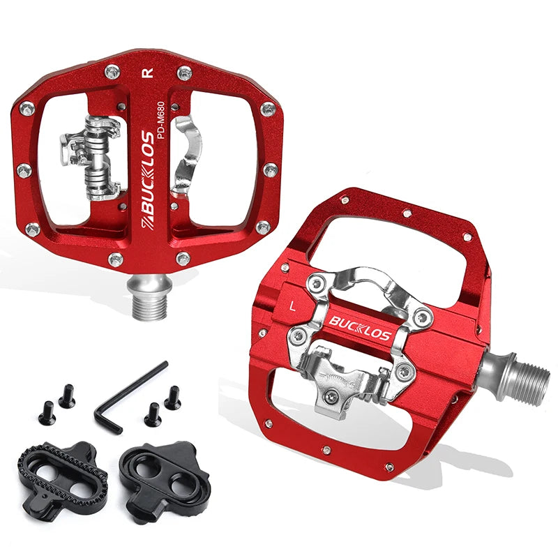 Bucklos Pedali MTB Piatto Piattaforma in Lega di Alluminio con Sistema SPD Integrato Compatibile Mountain Bike