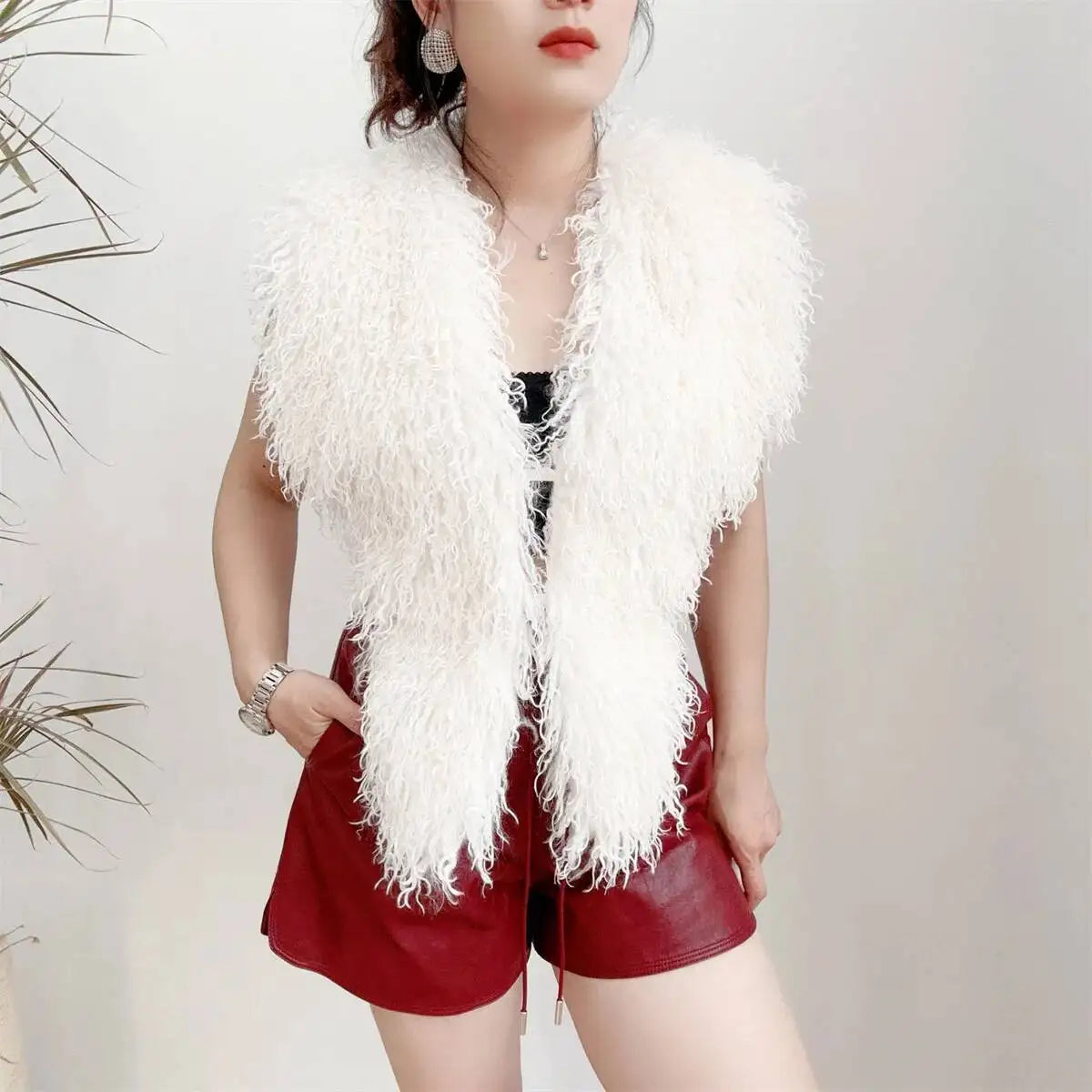 Lanmrem 2025 Gilet Pelliccia Sintetica Donna Imitazione Shearling Chic Autunno Inverno Abbigliamento 2DB4916