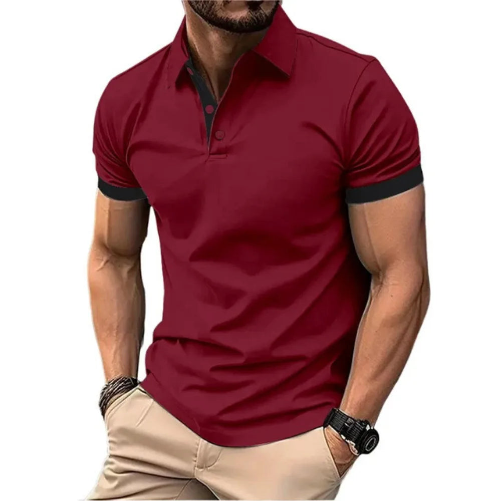 Polo Da Uomo Manica Corta Casual Slim Fit Color Blocking Streetwear Stile Inglese Per Moda Uomo