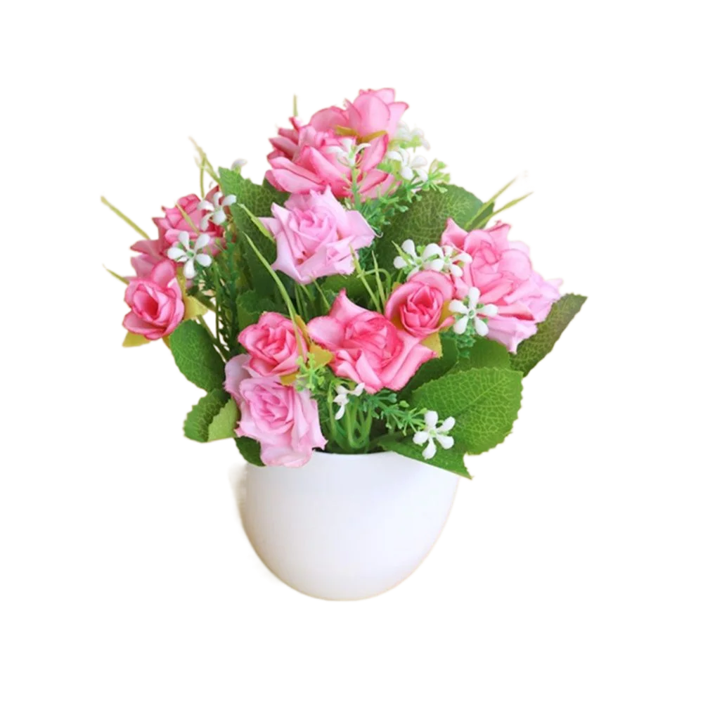 Rosa Artificiale In Vaso Plastica Multicolore Piante Finte Ornamentali Per Interni Ed Esterni Decorazione Giardino