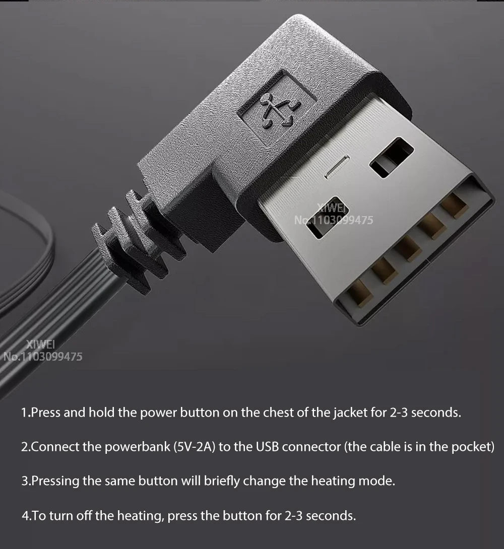 Giacca Riscaldata Unisex USB Termica Invernale Campeggio Sci Cotone Lavato Calda Leggera
