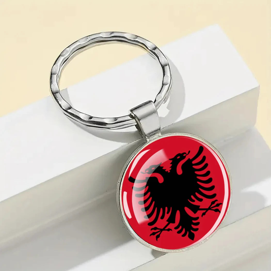 Portachiavi Bandiera Europea Albania Spagna Italia Francia Regno Unito Ciondolo Vetro Metallo Per Borsa Regalo Patrioti