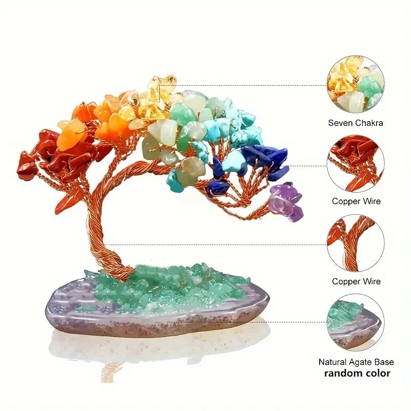 Albero Della Fortuna Feng Shui Cristallo Colorato Con Agata Naturale E Filo Di Rame Decorativo Per Casa Ufficio