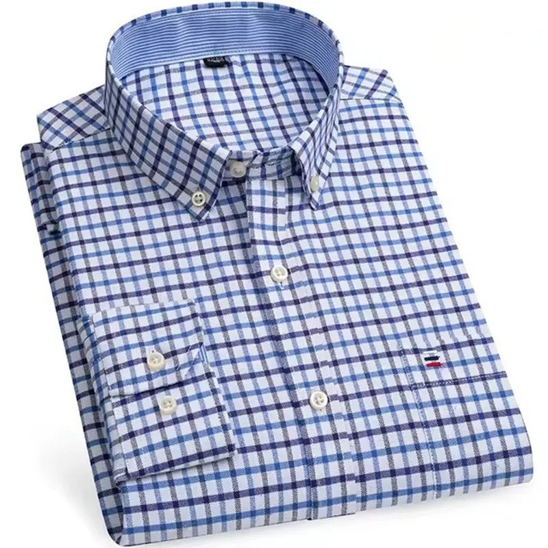 Camicie Da Uomo In Cotone Oxford A Quadri Bamboople Tasca Singola Maniche Lunghe Abbottonata Vestibilità Standard 6XL 7XL