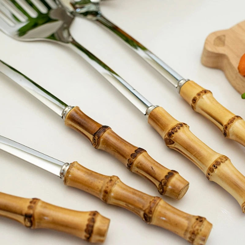 Pala Frittura In Acciaio Inossidabile Con Manico In Bambù Naturale E Cucchiaio Zuppa Giapponese Set Utensili Cucina