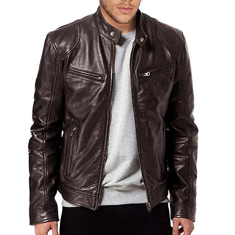 Giacche Da Moto 2024 Uomo Slim Fit In PU Pelle Sintetica Antivento Autunno Moda Casual Con Bavero