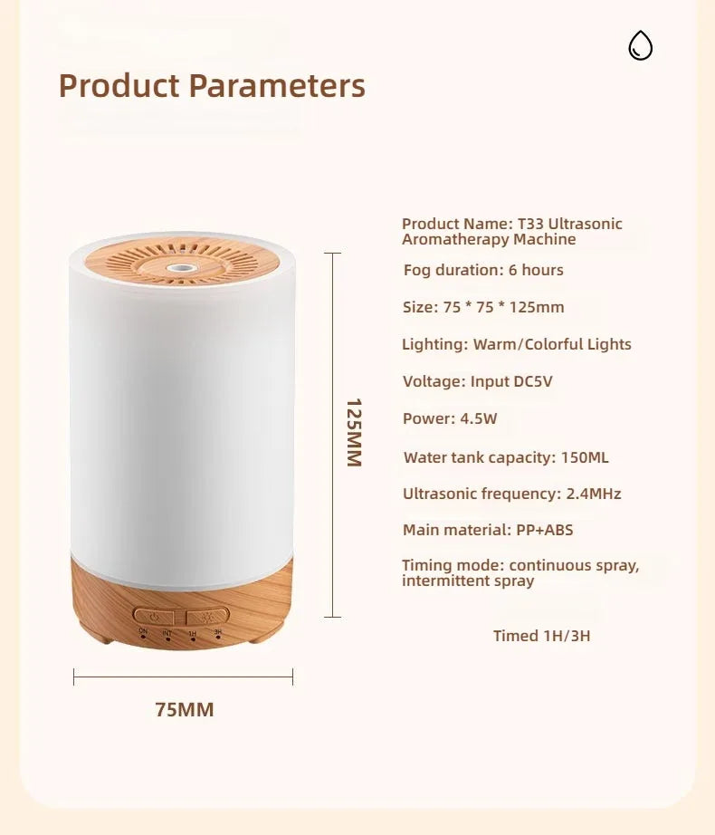 Umidificatore Diffusore Di Oli Essenziali Con Venature Del Legno Spruzzatore Automatico LED Per Profumo Camera Da Letto