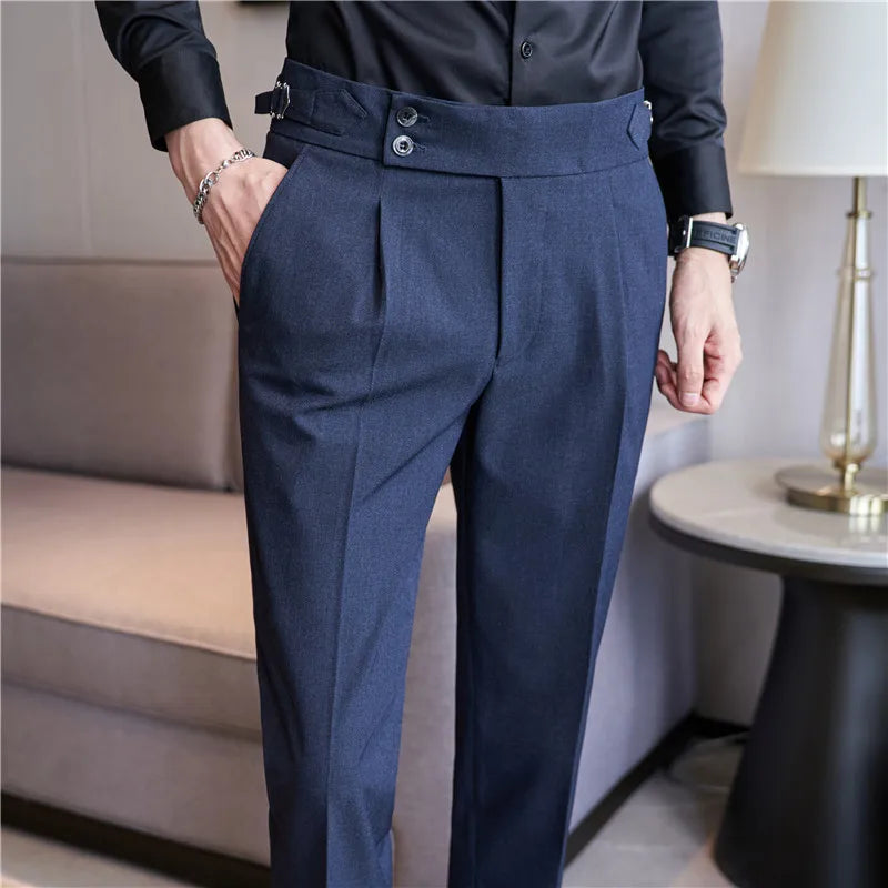 Pantaloni Formali Da Uomo Vita Alta Solidi Autunnali Cammello Slim Fit Abito Casual 2025 Hommes