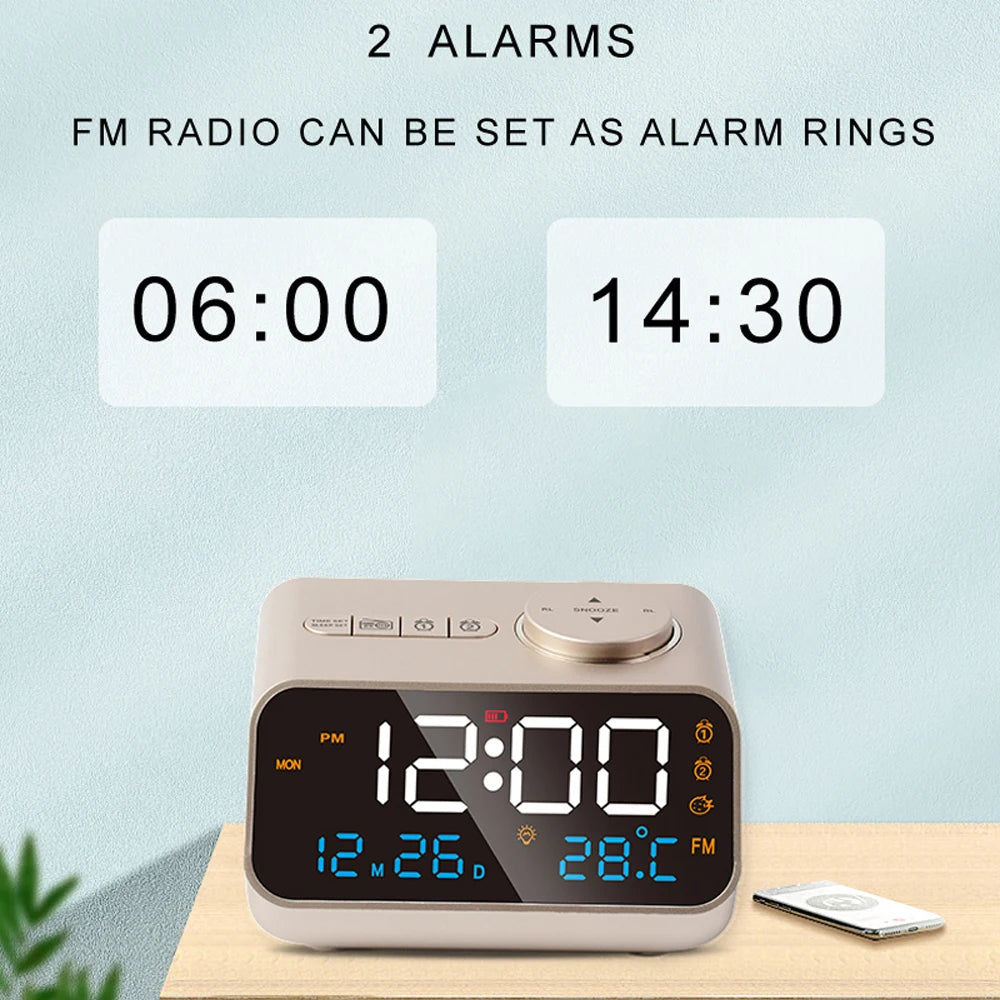 Sveglia Moderna LED con Radio FM e Calendario Digitale da Tavolo Igrometro Termometro e Luminova Stile Antico