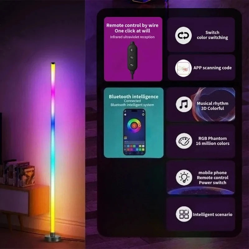 Lampada Da Terra LED Intelligente Con Telecomando RGB Controllo App Sincronizzazione Musicale Angolata Per Umore E Giochi In Soggiorno