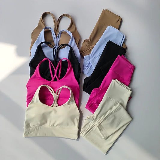 Tuta Da Yoga Donna Con Reggiseno Sportivo Fascia Alta Leggings Dimagranti Set Traspirante