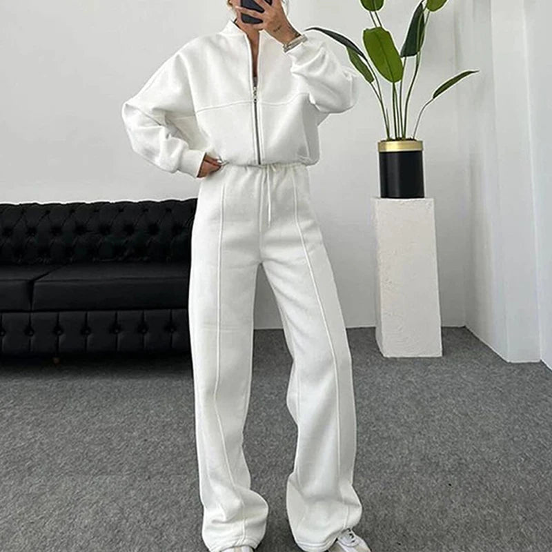 Set Di Tute Da Donna Casual Cardigan Corto Allentato Con Cerniera E Pantaloni Sportivi Con Coulisse Streetwear