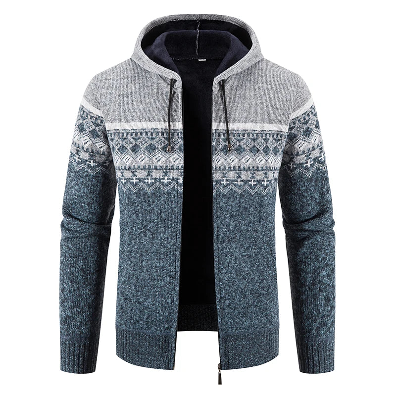 Maglione Invernale Da Uomo In Pile Con Cappuccio Cardigan Caldo Con Cerniera Lavorato A Maglia