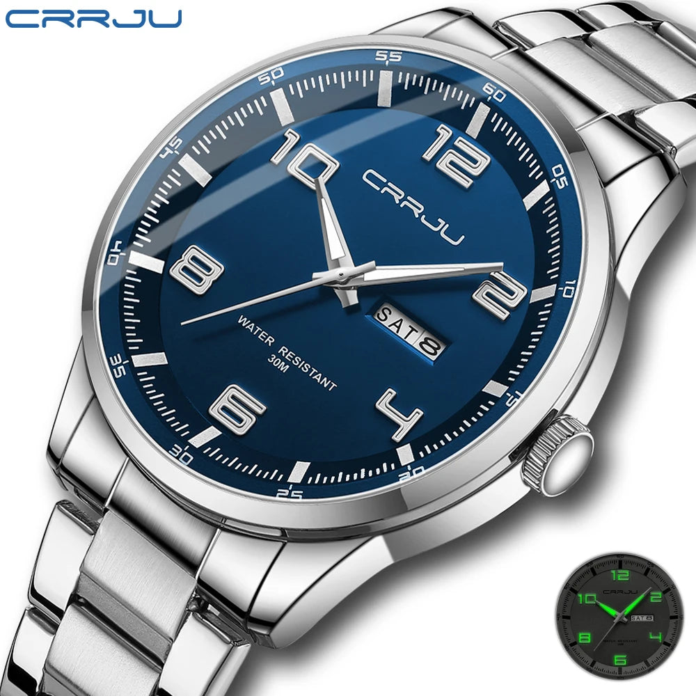 CRRJU Orologi Da Uomo Nuovi Casual Business Cinturino In Acciaio Inox Quarzo Con Data Lancette Luminose