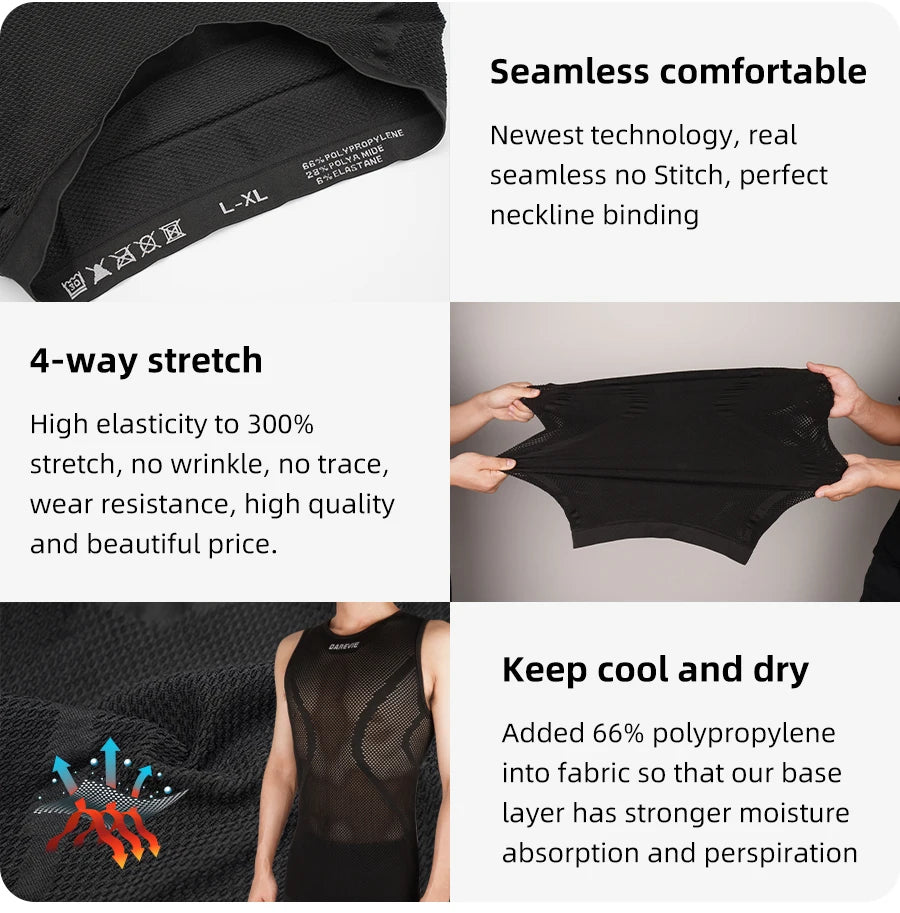 Canotta Base Layer Ciclista Traspirante Compressione Leggera Senza Soluzione Di Continuità Unisex Allenamento Ciclismo