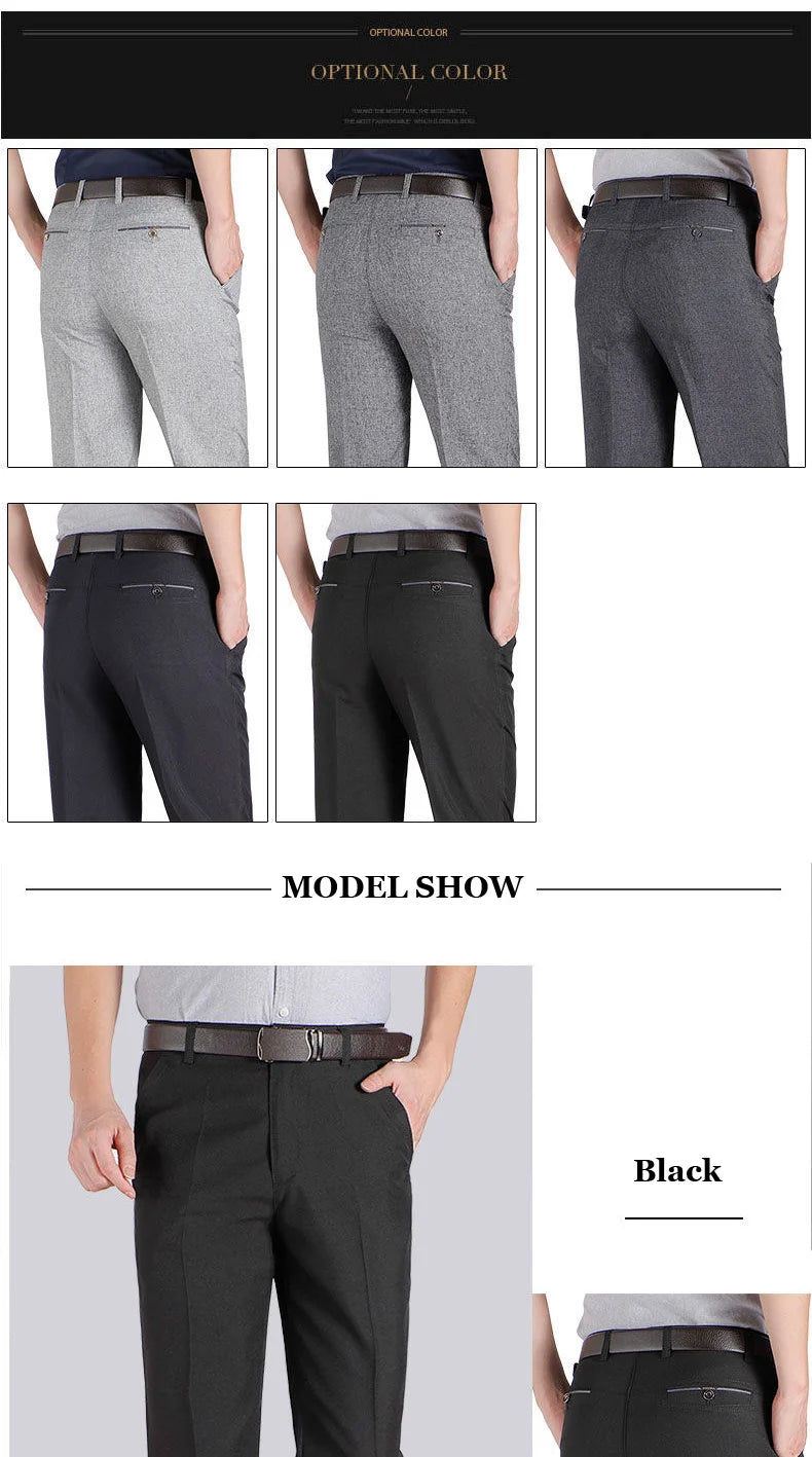 Pantaloni Da Uomo Vita Alta Dritti Per Business Casual Estivi Autunnali Spessi Taglie Forti 28 40