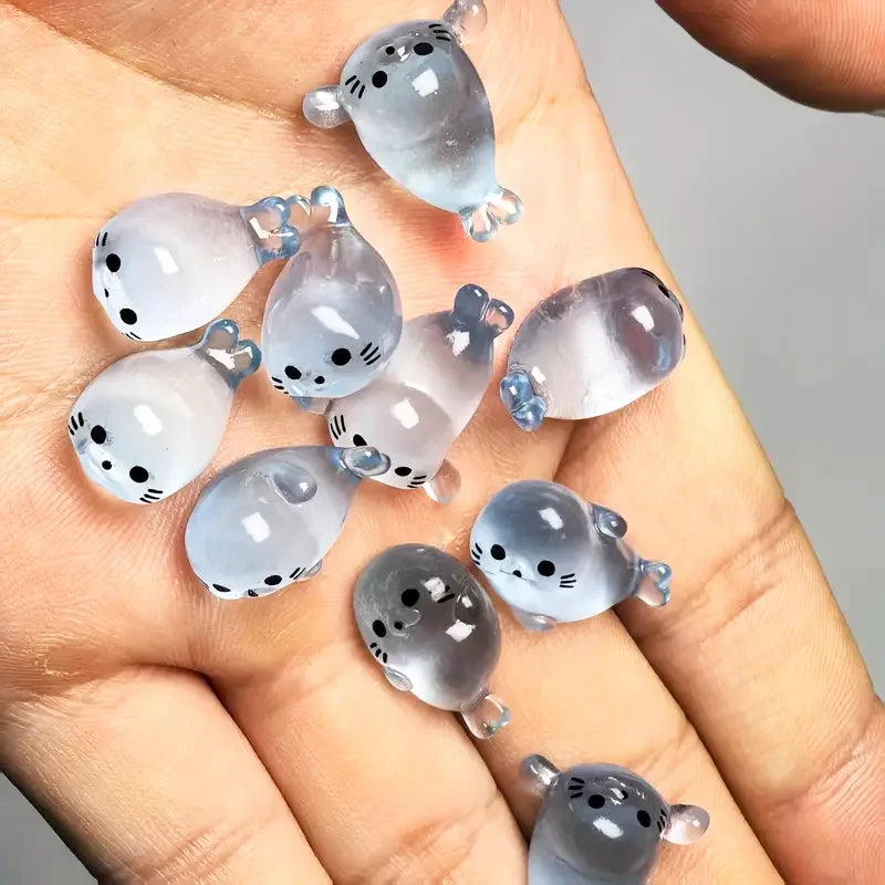 10/20 pezzi mini figurine sigillo che si illuminano al buio, miniature di animali marini in resina, 4 stili per forniture artigianali per la decorazione della casa fai da te