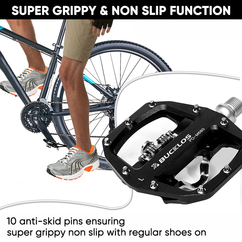 Bucklos Pedali MTB Piatto Piattaforma in Lega di Alluminio con Sistema SPD Integrato Compatibile Mountain Bike