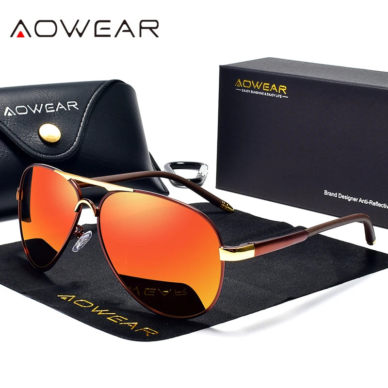 Occhiali Da Sole Da Aviazione Uomo Polarizzati A Specchio HD UV400 Aowear Da Pilota