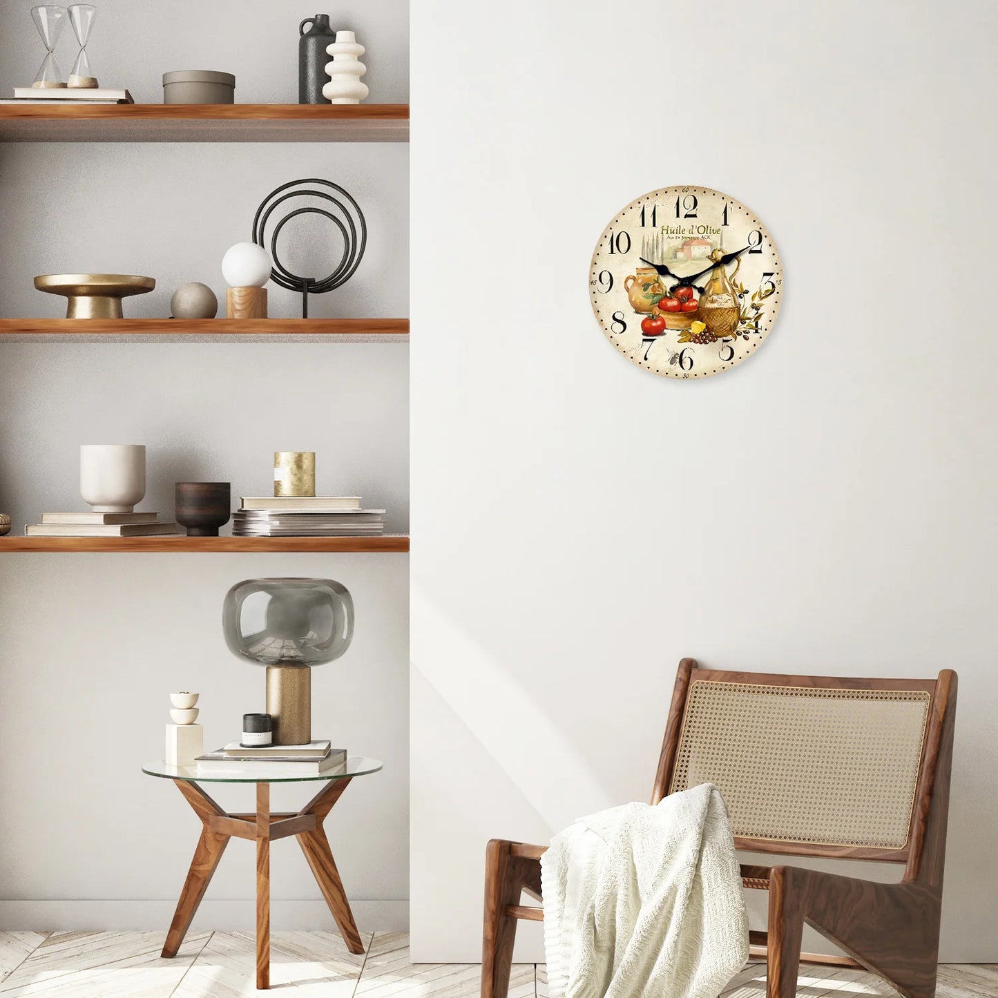 Orologio Da Parete In Legno Motivo Oliva Pomodoro Retrò Quarzo Silenzioso Per Soggiorno Cucina Letto 10 E 12 Pollici