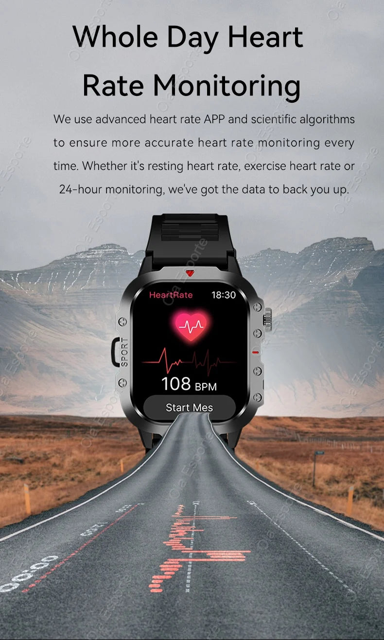 Smartwatch Militare Per Uomo 2026 IP67 3ATM GPS Bluetooth Salute Pressione Sanguigna Chiamate
