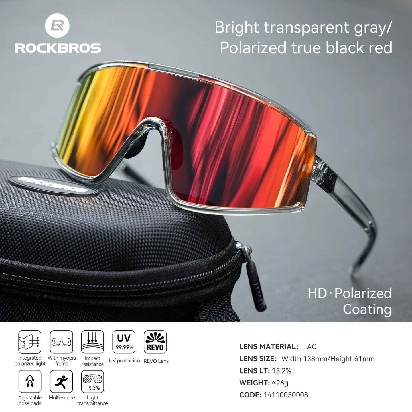 ROCKBROS Occhiali Da Sole Polarizzati UV400 Per Ciclismo All'aperto Unisex Antiappannamento Fotocromatici