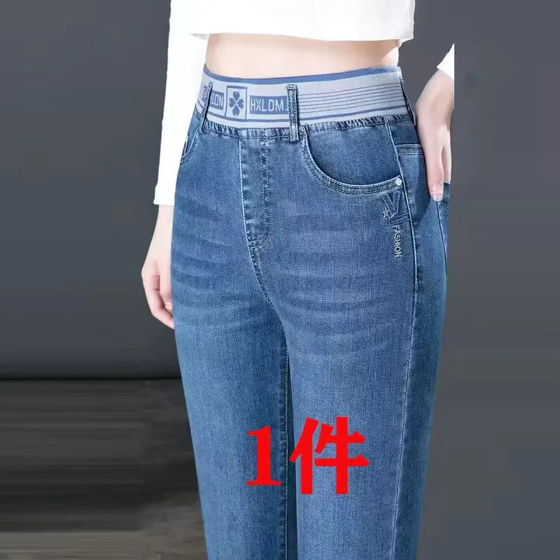 Jeans Da Donna Vita Alta Elastico Skinny Denim Retro Stretch Taglia 36 In Stile Coreano Elegante