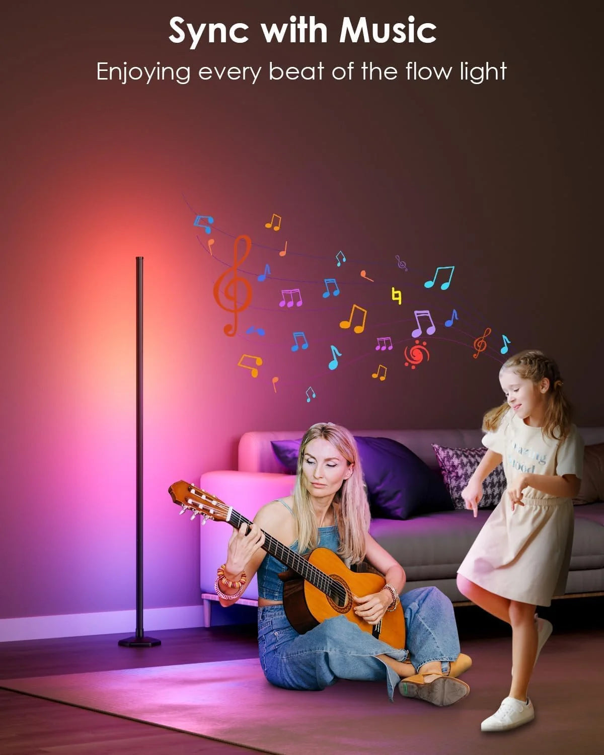 Lampada Da Terra LED Intelligente Con Telecomando RGB Controllo App Sincronizzazione Musicale Angolata Per Umore E Giochi In Soggiorno