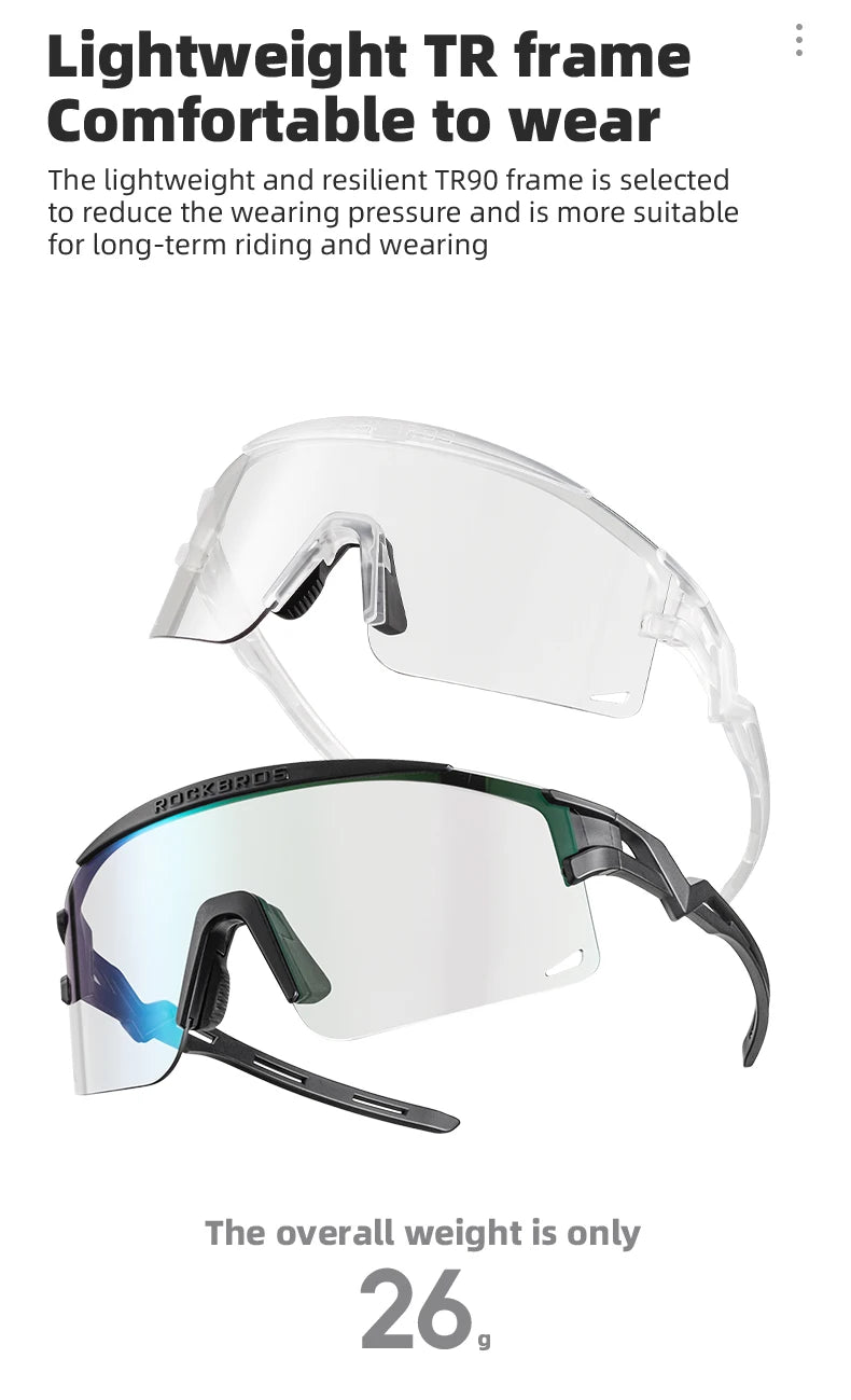 RockBros Occhiali Da Sole Da Ciclismo Ultraleggeri Unisex Con Protezione UV Fotocromatici Antivento Per MTB E Strada