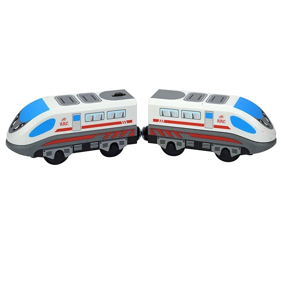 Treno Elettrico Magnetico Locomotiva Per Slot Auto Binario In Legno Con Due Carrelli Giocattolo Leduo Track