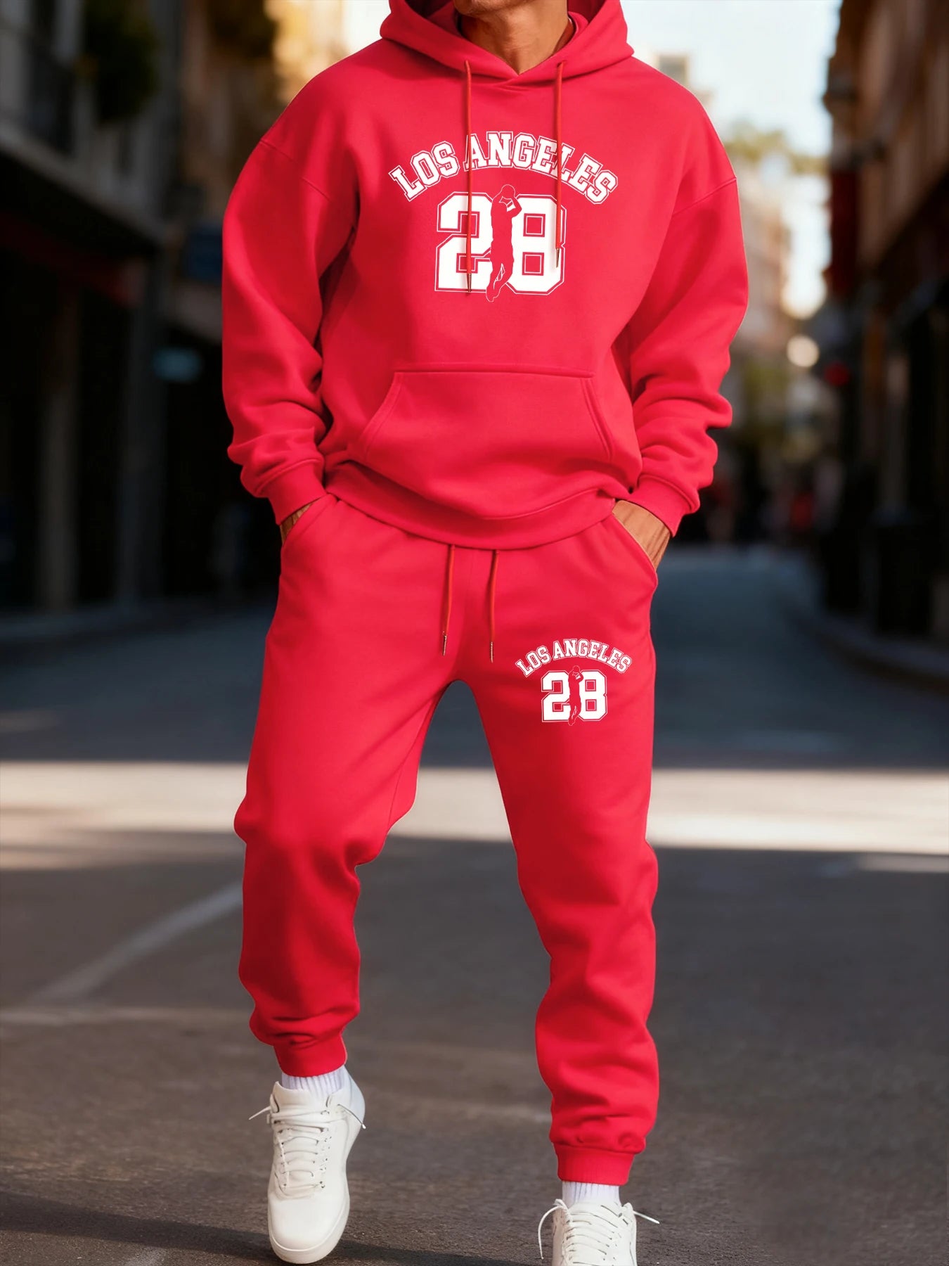 Los Angeges Numero 28 Felpa Con Cappuccio Da Uomo Stampata Set Sportivo Invernale Due Pezzi Pantaloni Comodi Da Coppia