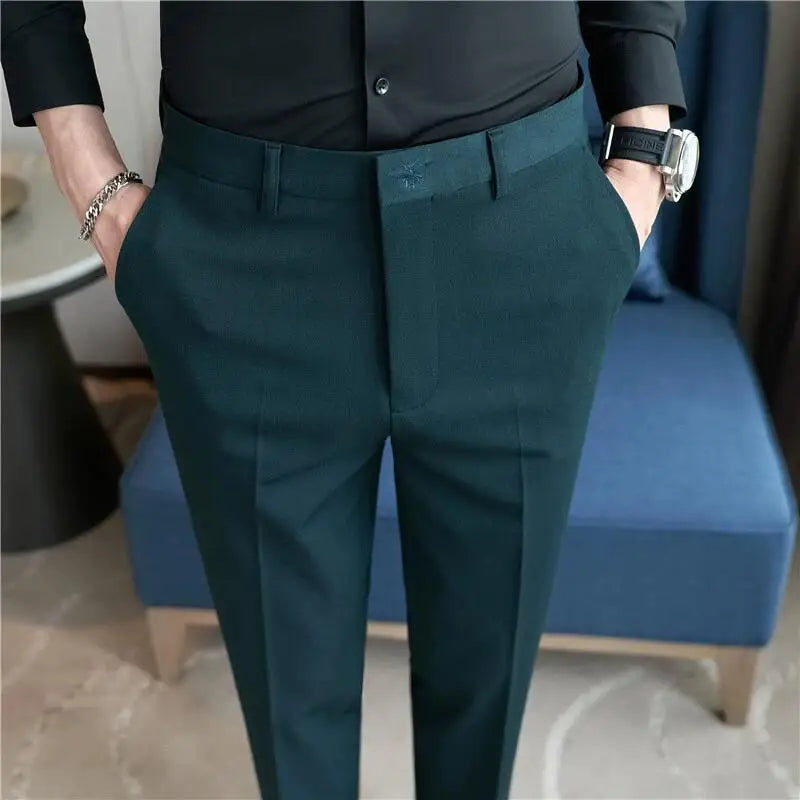 Pantaloni Formali Da Uomo Vita Alta Solidi Autunnali Cammello Slim Fit Abito Casual 2025 Hommes