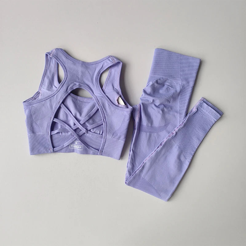Reggiseno Sportivo Donna 2 Pezzi Set Canotta Fitness Reggiseno Antiurto Leggings Corsa Tuta Yoga Bellissimo Posteriore