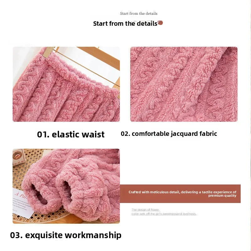 Pantaloni Da Notte Da Donna In Pile Di Corallo Peluche Caldo Autunno Inverno Pigiama Morbido E Confortevole