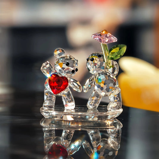 Lovers Bear Statua di cristallo Collezione fatta a mano Ornamenti in vetro Statua di animale decorazione della casa Regalo di Natale di San Valentino