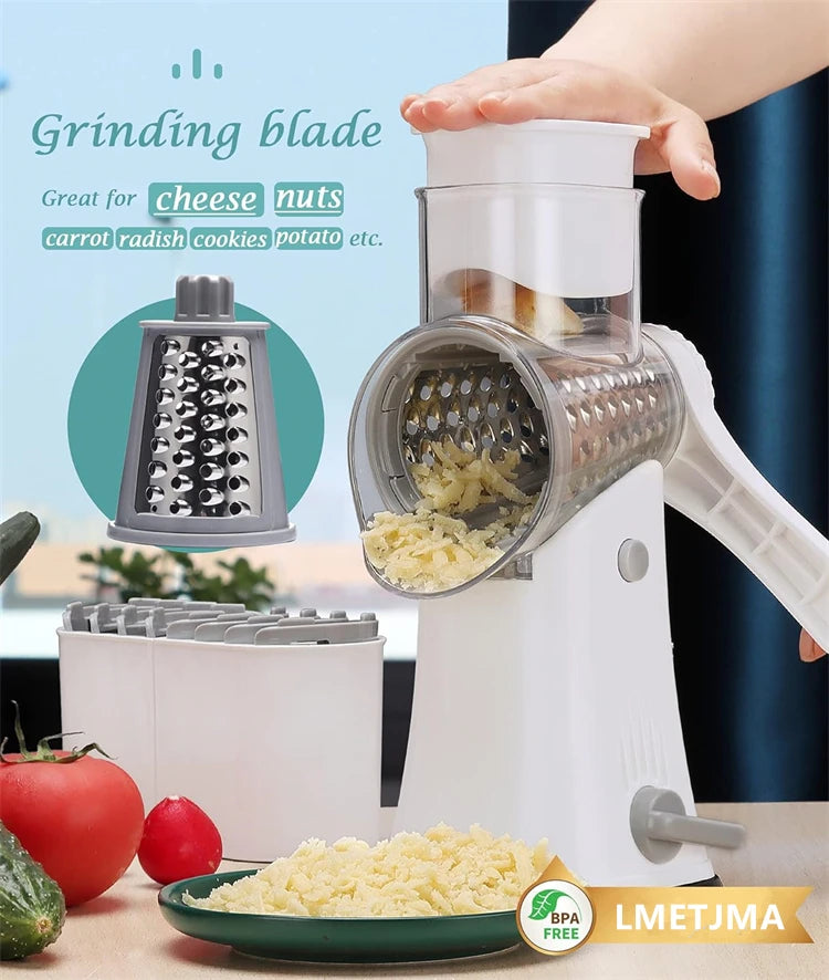 LMETJMA 5 In 1 Grattugia Rotante Per Formaggio Verdura Mandolino Julienne Affettatrice Waffle Cutter Noci Chopper JT247