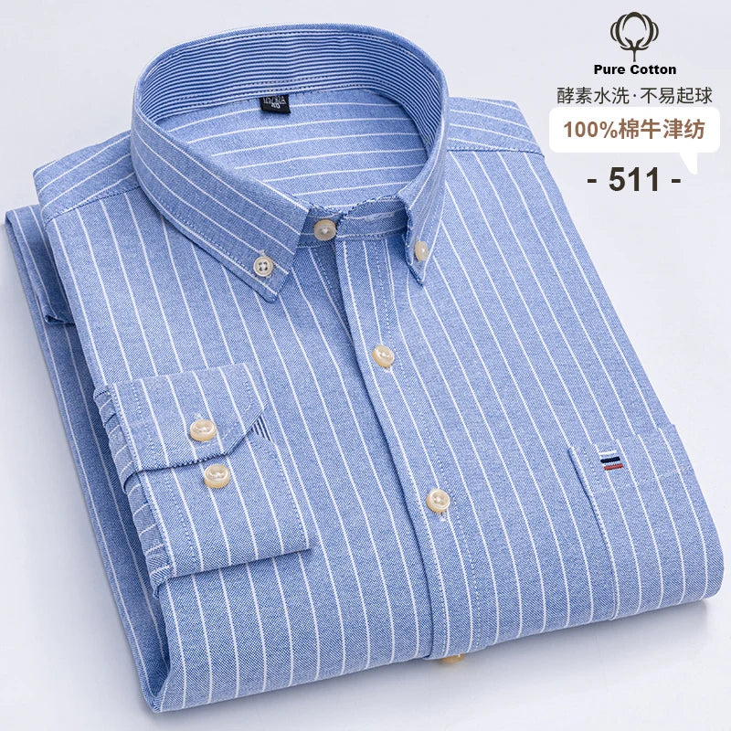 Camicia Da Uomo In Cotone Oxford A Quadri Maniche Lunghe Vestibilità Regolare Con Tasca Frontale