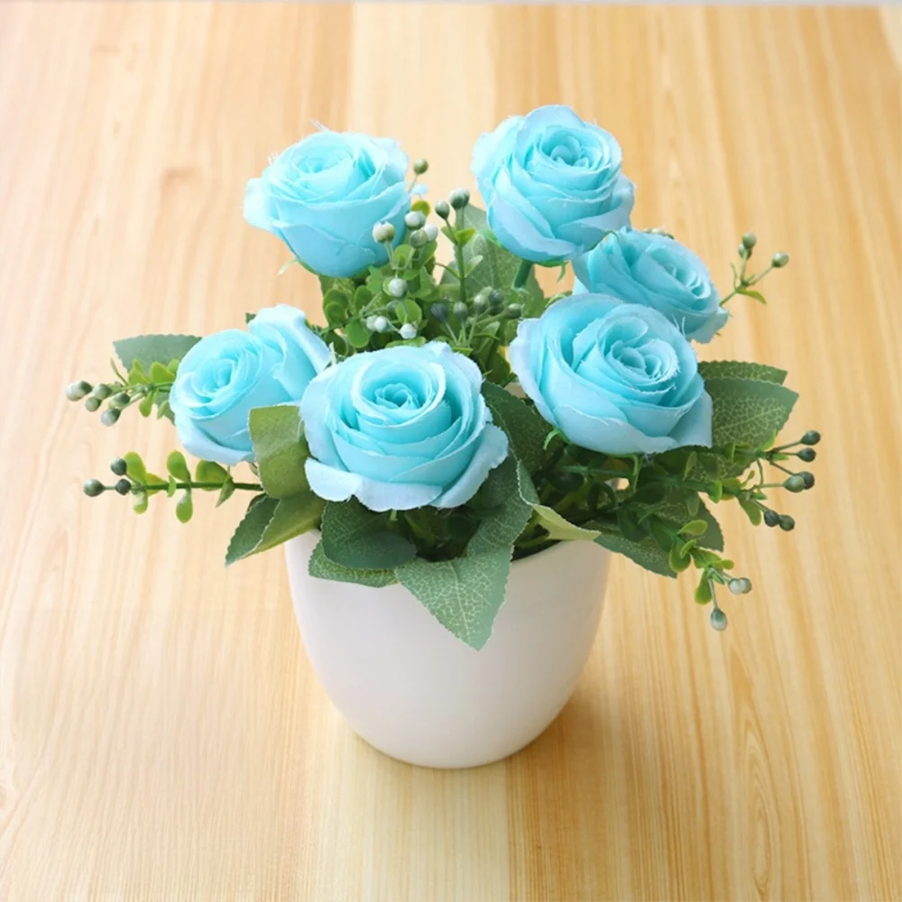 Rosa Artificiale In Vaso Plastica Multicolore Piante Finte Ornamentali Per Interni Ed Esterni Decorazione Giardino