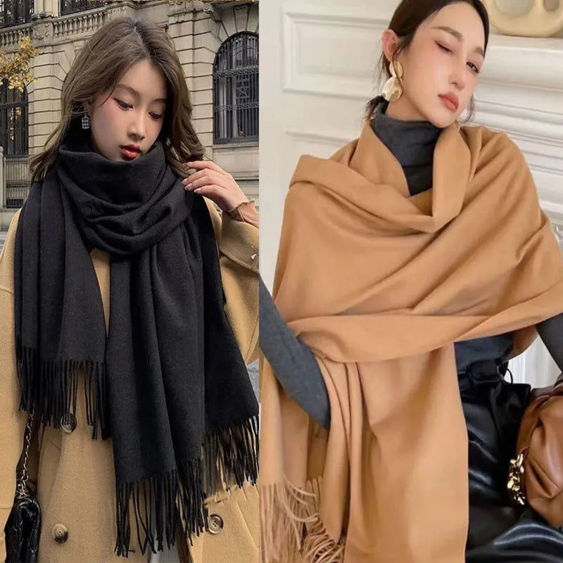 Sciarpa Nera In Lana E Cashmere Donna Calda E Morbida A Quadretti Inverno Autunno Dalla Forma Classica XWJ07