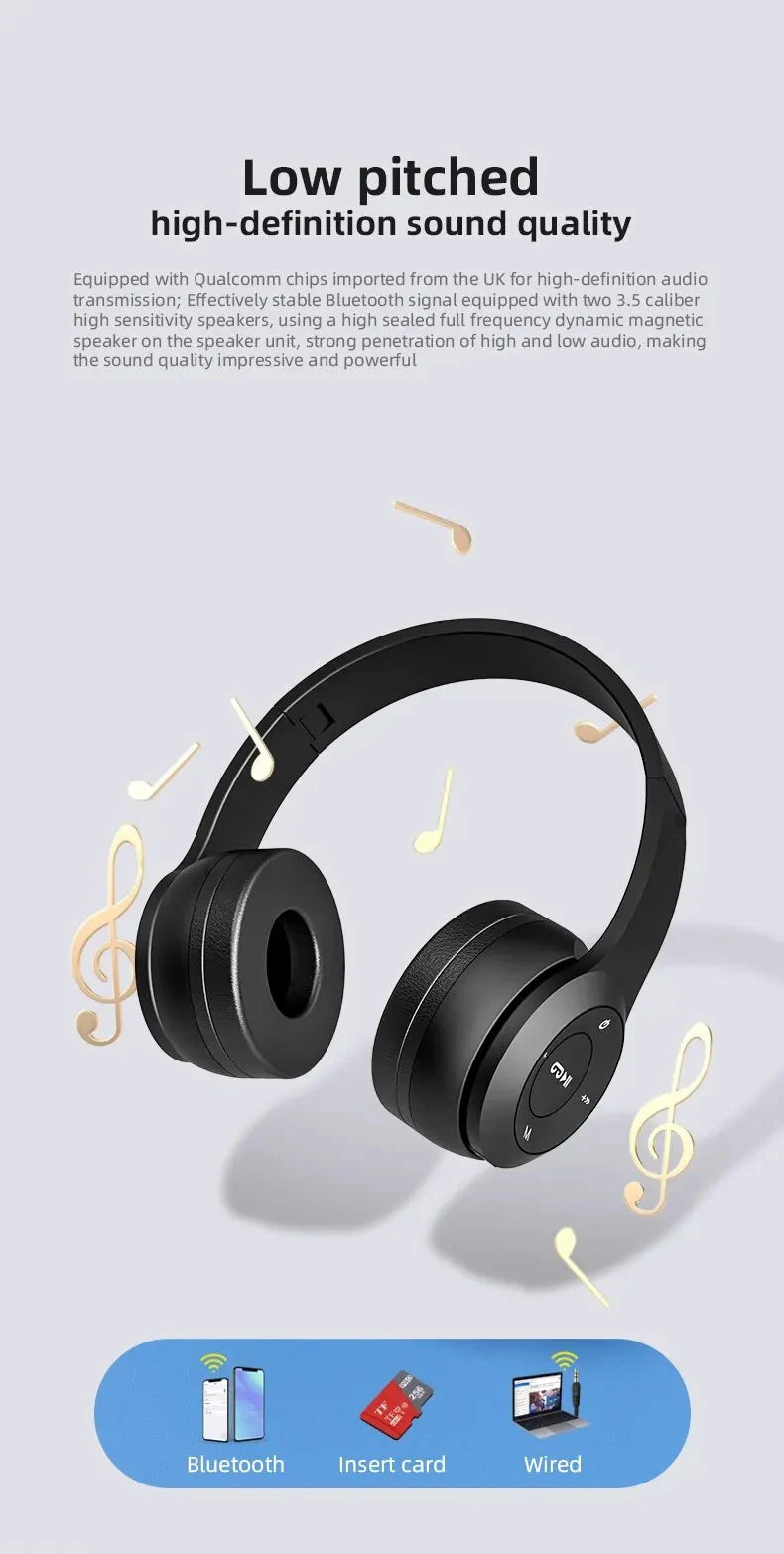 Cuffie Bluetooth 5.0 Pieghevoli Stereo Wireless Universali Per Sport E Gaming Con Controllo Volume E Cancellazione Attiva Del Rumore