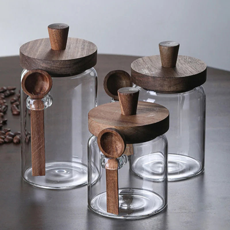 JUSTINLAU Barattoli In Vetro Sigillato Per Cereali E Chicchi Di Caffè Con Cucchiaio E Spezie Da Cucina 400ml 600ml 900ml