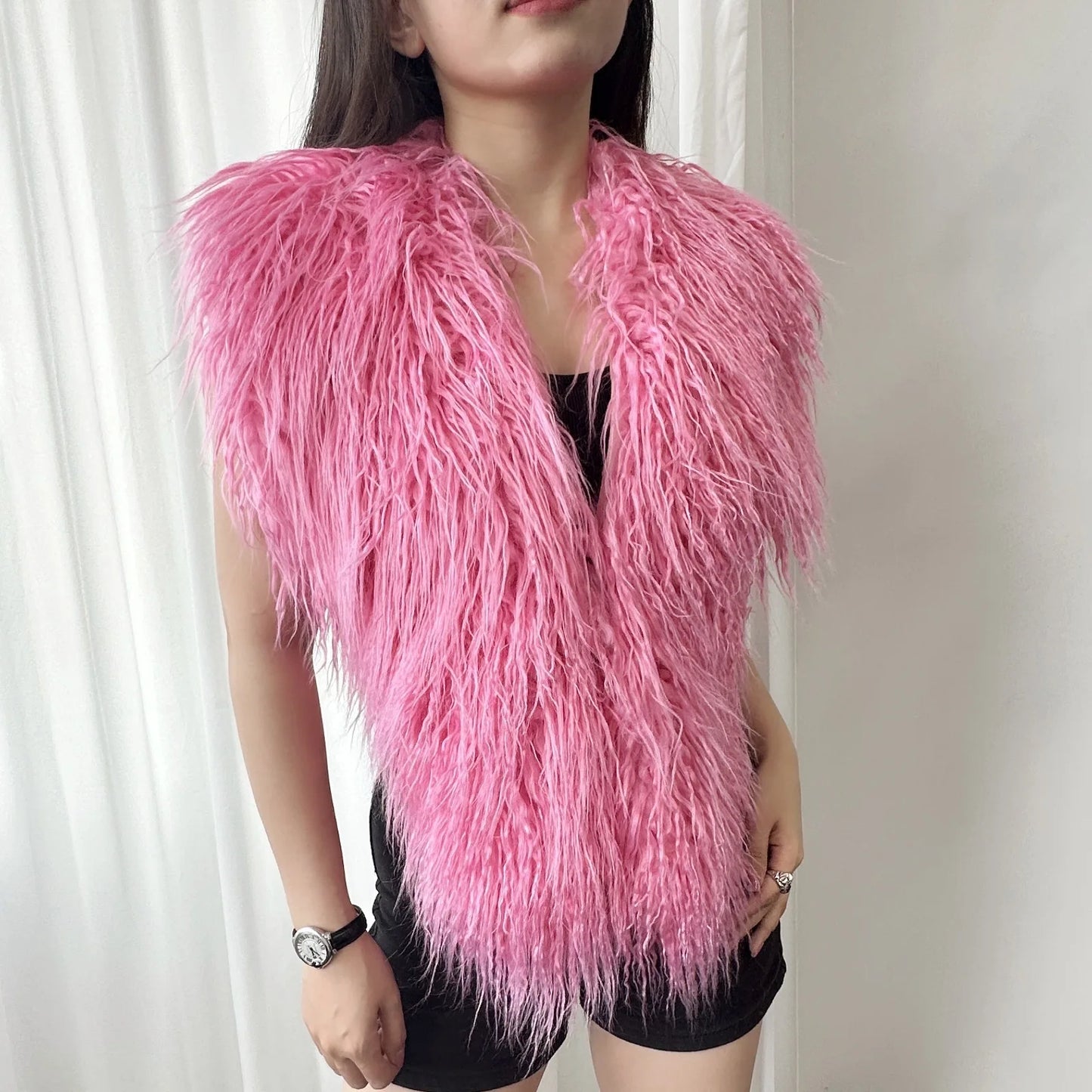Lanmrem 2025 Gilet Pelliccia Sintetica Donna Imitazione Shearling Chic Autunno Inverno Abbigliamento 2DB4916