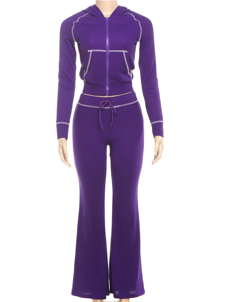 Weird Puss Tuta Donna Due Pezzi con Cappuccio Zip Tasca Giacca Pantaloni Svasati con Coulisse Casual Sportiva Slim Outfit