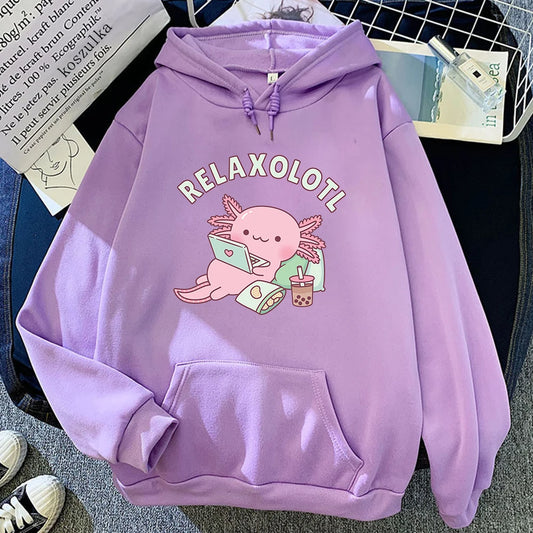 Felpa Con Cappuccio Axolotl Boba Milk Tea Kawaii Donna Harajuku Vintage Grafica Unica