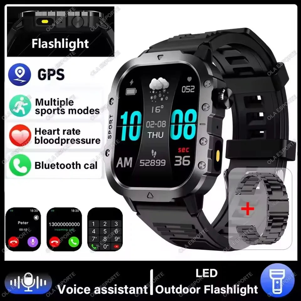 Smartwatch Militare Robusto 2026 Con GPS Chiamate Bluetooth Monitoraggio Salute Fitness Impermeabile 5ATM Per Uomo HW12