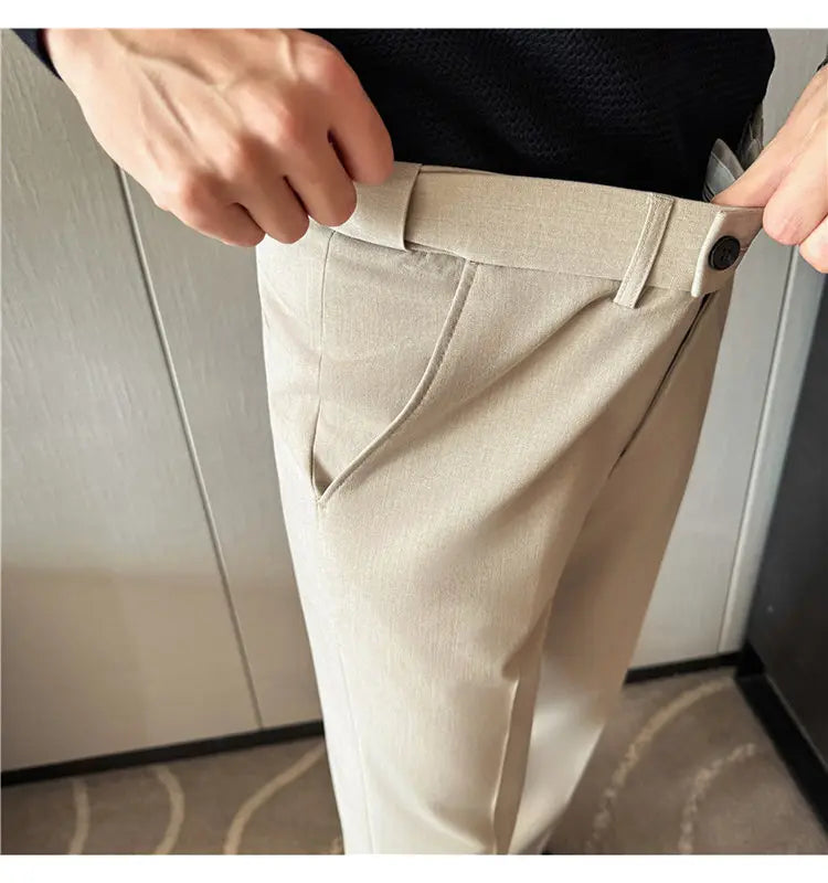 Pantaloni Da Uomo 2026 Primavera Slim Fit Eleganti Elasticizzati Tinta Unita Business Casual Pantaloni Da Ufficio