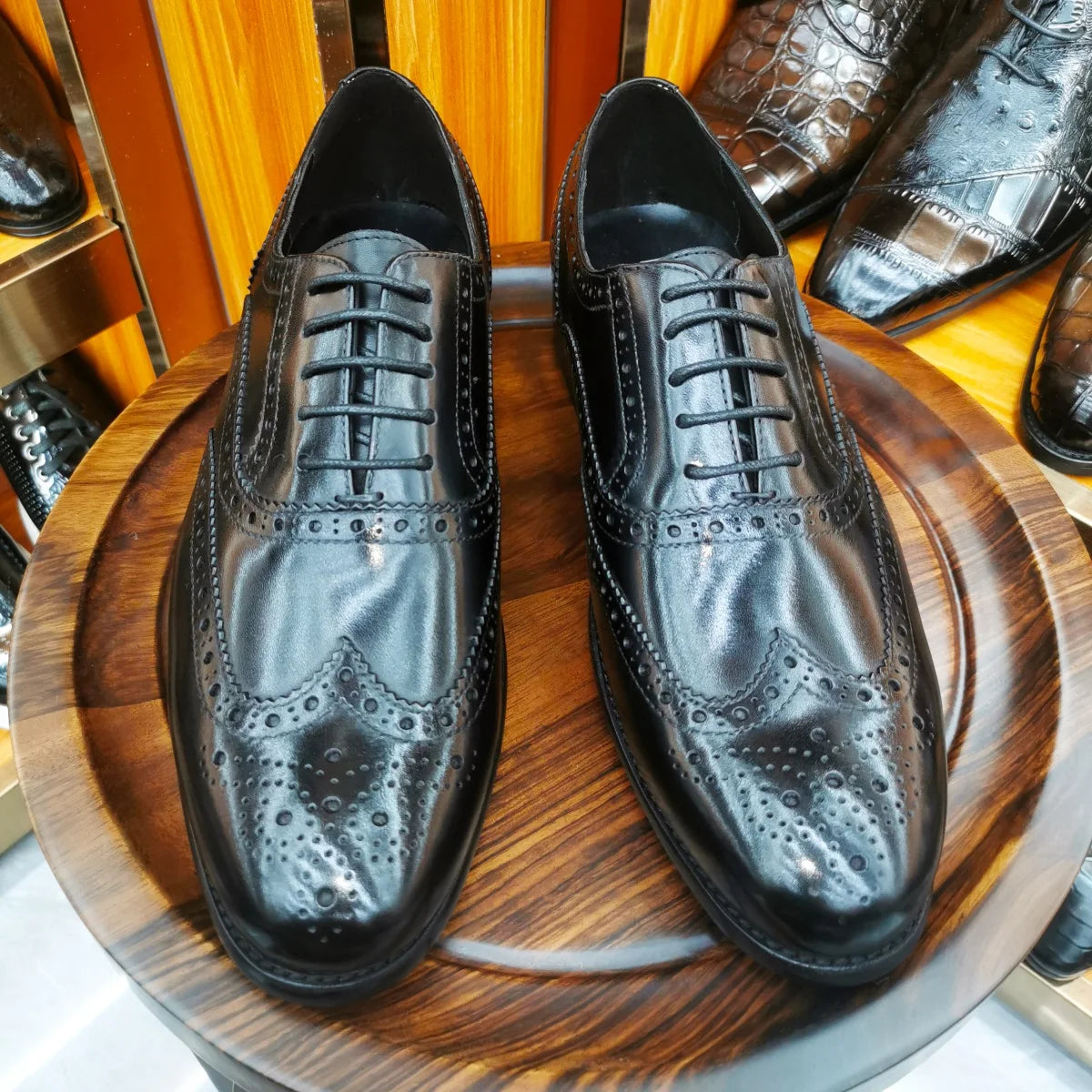 Scarpe Eleganti Da Uomo In Vera Pelle Brogue Punta Alare Oxford Con Lacci Per Matrimonio Nere E Marroni